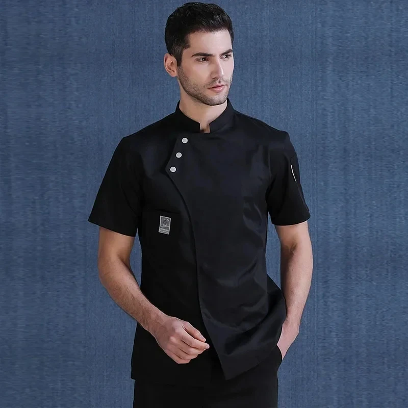 남성용 요리사 재킷 반팔 주방 의류, 흰색 레스토랑 웨이터 유니폼, 음식 케이터링 쿡 코트, 베이커리 카페 작업복