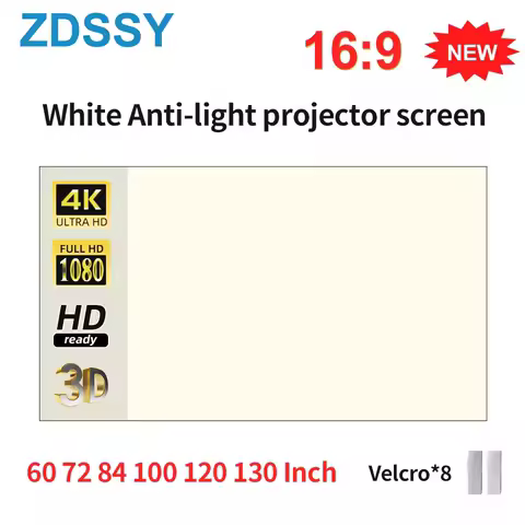 ZDSSY Projector Screen White Grid Anti Light Curtain High Brightness 100 130 Inch 16:9 Portable 4K HD Fabric Cloth for Beamer