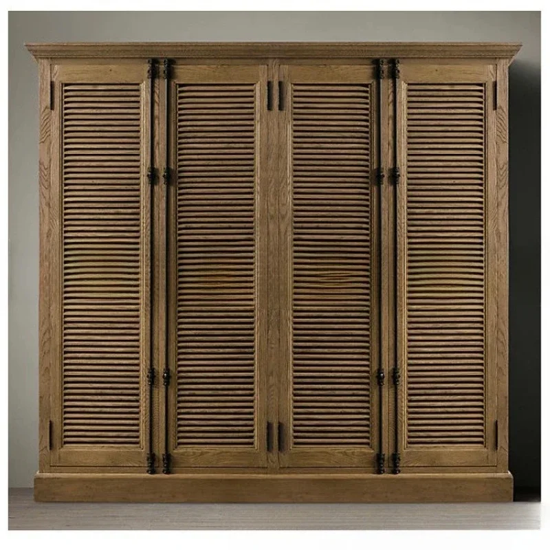 high quality American solid wood, bedroom shutter , retro log, double door wardrobe