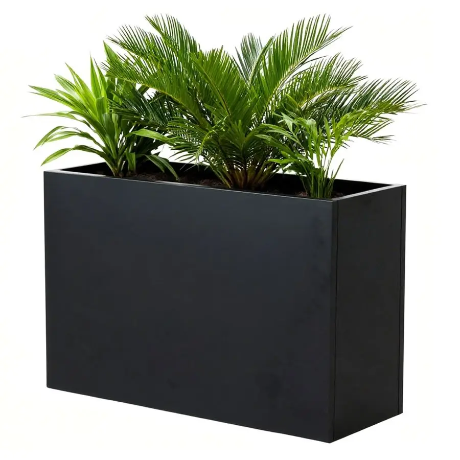 

Черный стальной металлический прямоугольный уличный вазон для растений 36 x 15 x 24, сборный цветочный ящик с крышкой