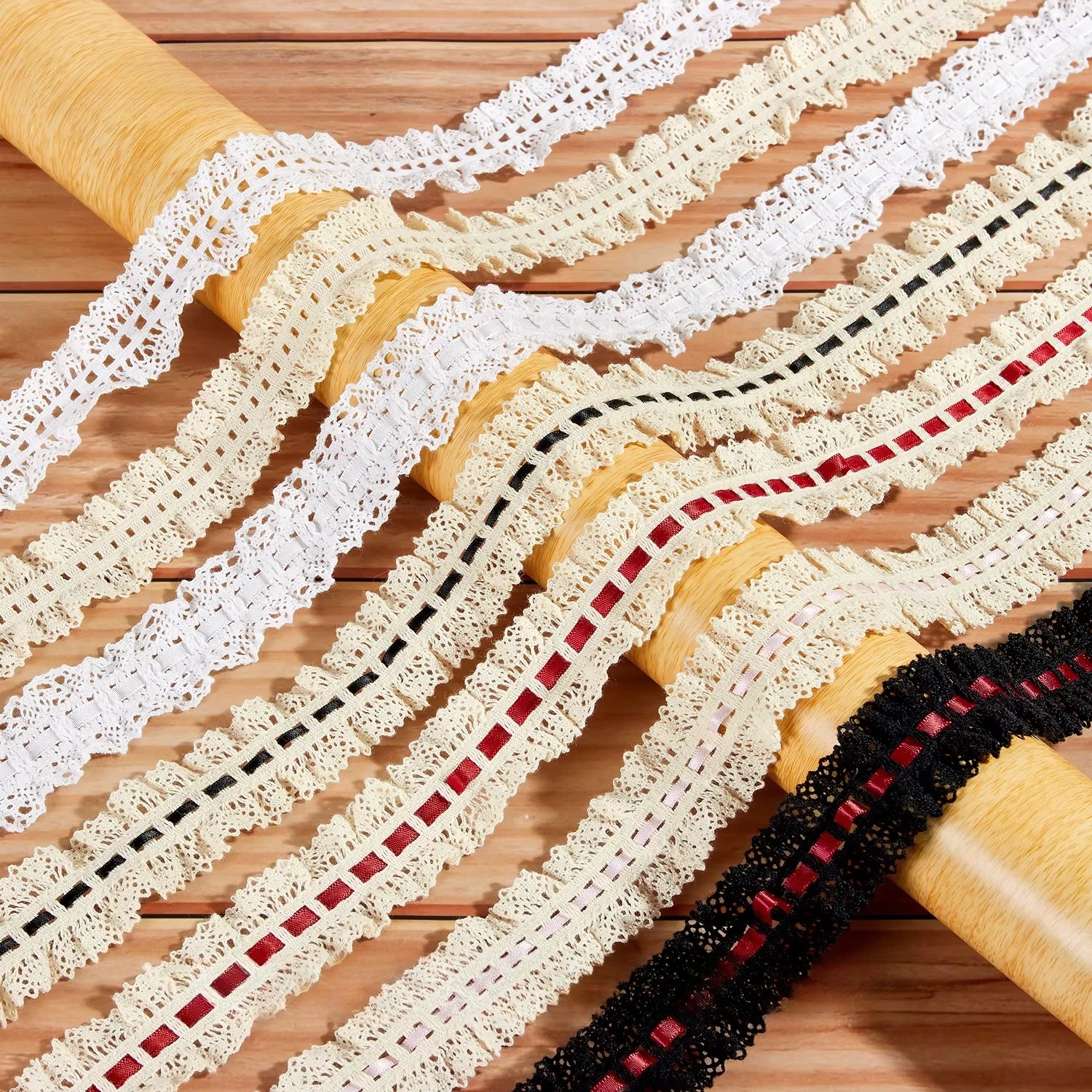 Neue elastische, gefaltete Baumwollspitzenborte mit Rüschenkante, farbiges Band für Damen-Haaraccessoires, DIY-Zubehör für Baby-Stirnbänder – Detail 2