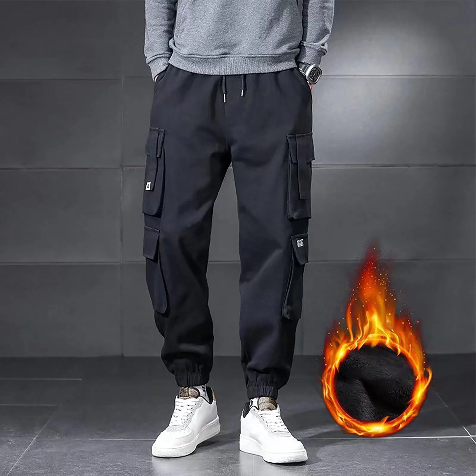 

Mens Fashion Joggers Sports Pants Casual Fleece Lined Cargo Pants Gym Casual Harem Pants Trousers Mens Winter Warm Long Size 13