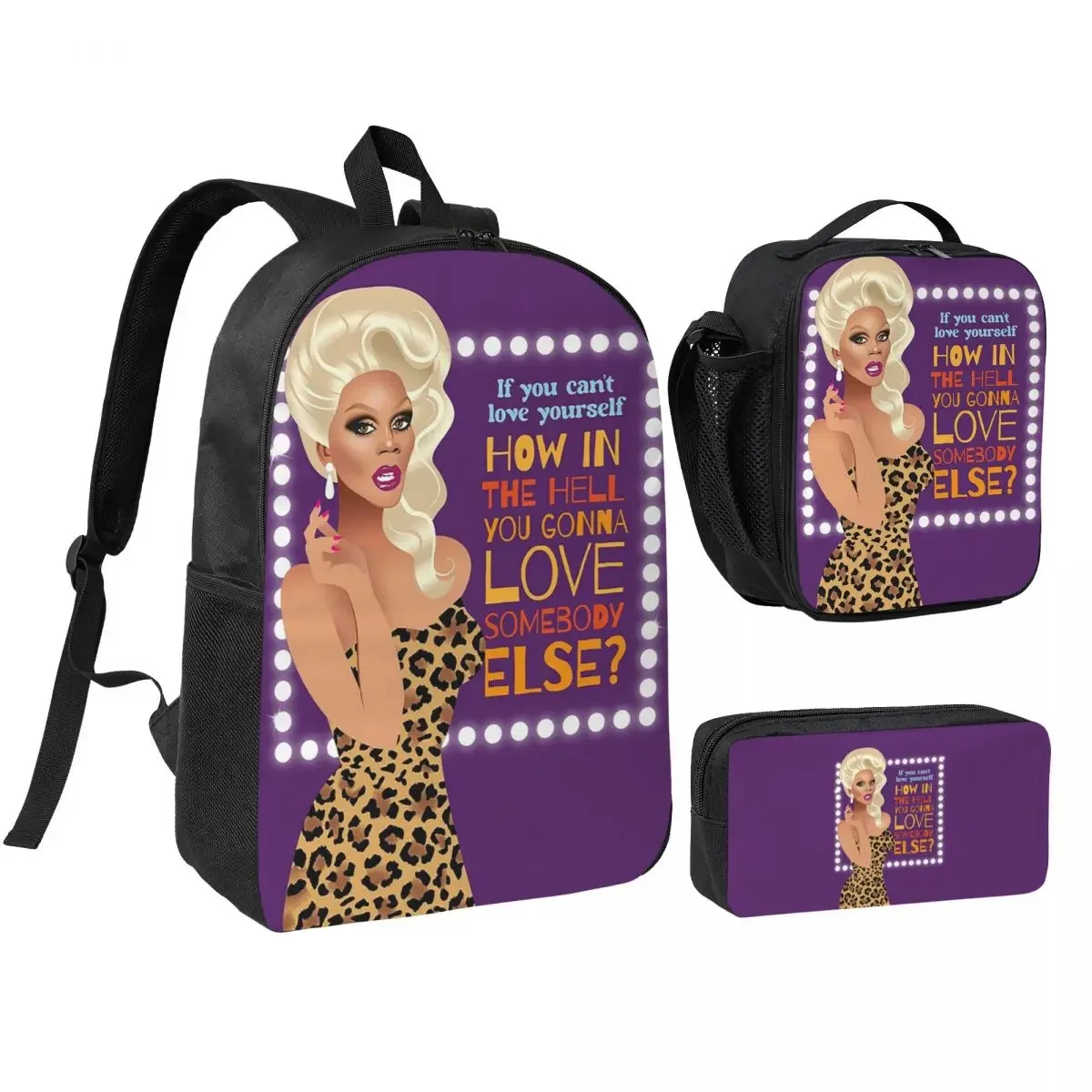 Drag Queen Royalty RuPaul's Drag Race Backpack BookBag School Bag Laptop Shoulder Bags 3ps Insulated Lunch Bag Pencil Case