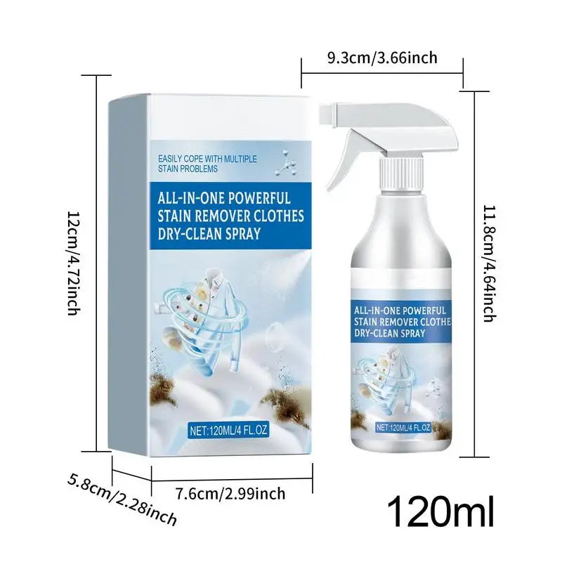 Clothing Stain Remover No-Wash All In 1 Powerful Stain Remover Clothes Dry Spray 120ml Spot Remover Fabric Stain Remover For