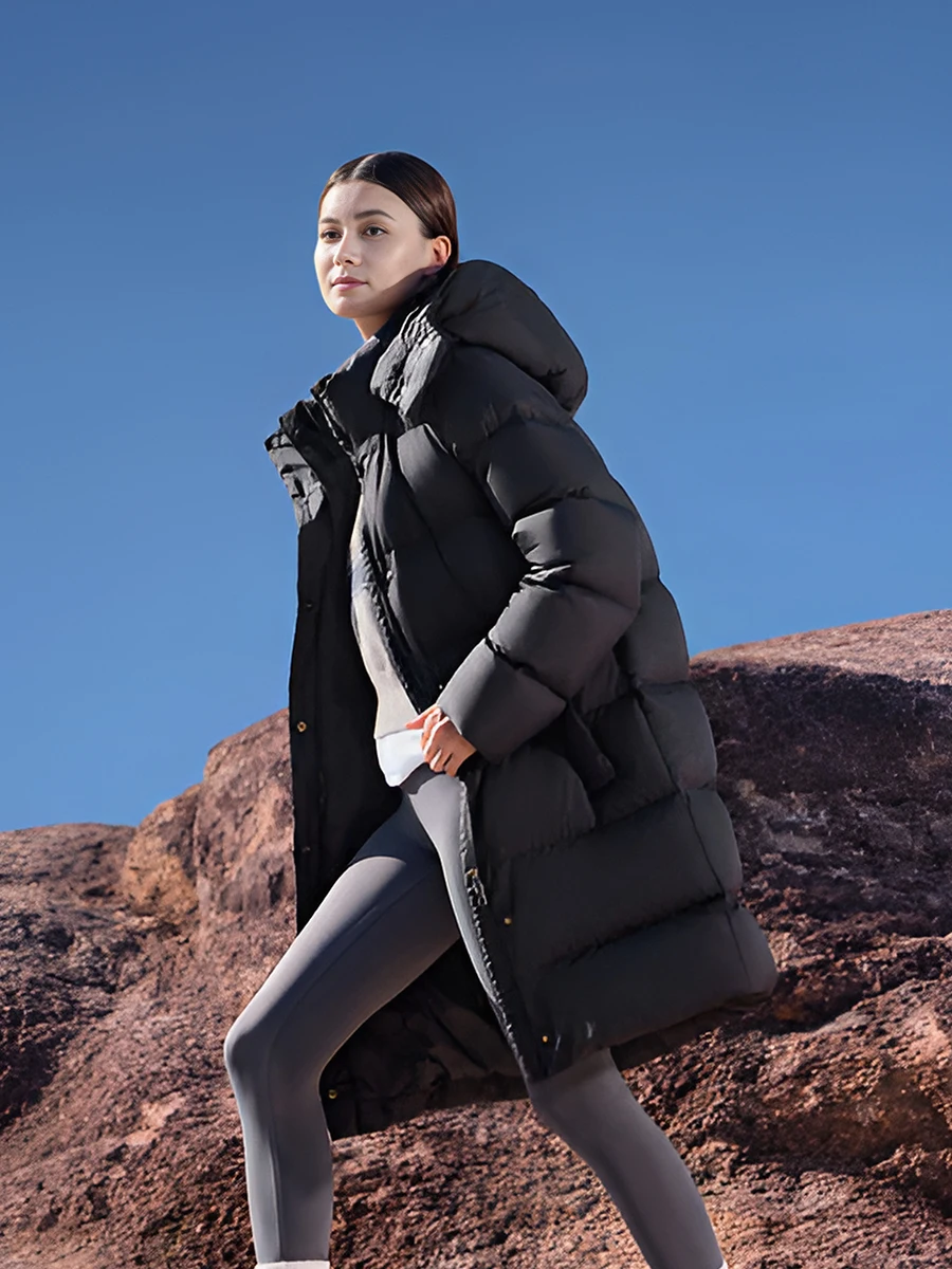 سترات نسائية شتوية من ريش الإوز سميكة للغاية دافئة مثل لحاف بقلنسوة معاطف طويلة بطة أسفل سترات منتفخة على الموضة الكورية باللون الأسود