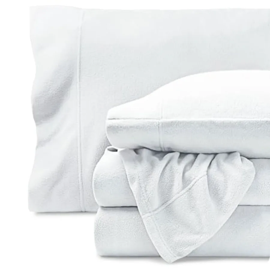 

Super Soft Fleece Sheet Set - Size - Extra Plush Polar Fleece No-Pilling Bed Sheets - All Season Cozy Warmth White