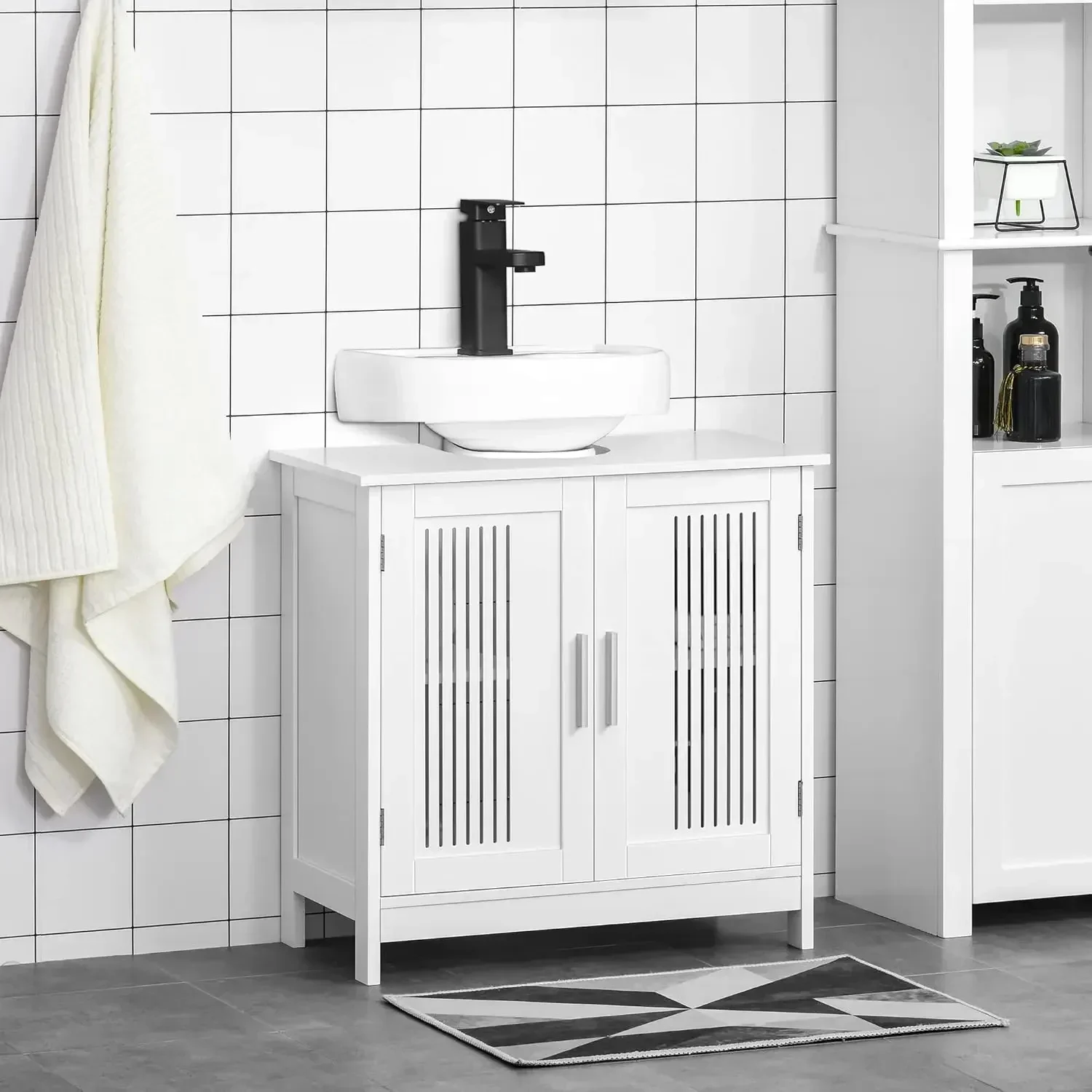 Modern Under Sink Cabinet with 2 Doors, Pedestal Under Sink Bathroom Cupboard, Bathroom Vanity Cabinet with Adjustable Shelves