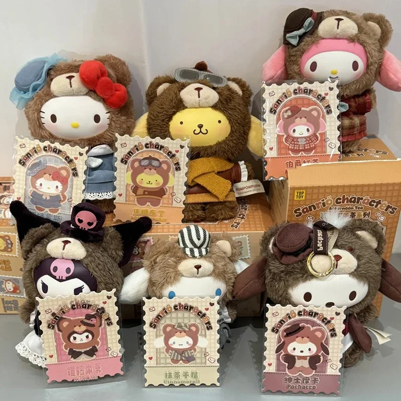 

Genuine Sanrio Anime British Afternoon Tea Vinyl Plush Series Blind Box Pendant Kuromi Melody Kawaii Trendy Toy Dolls Girls Gift