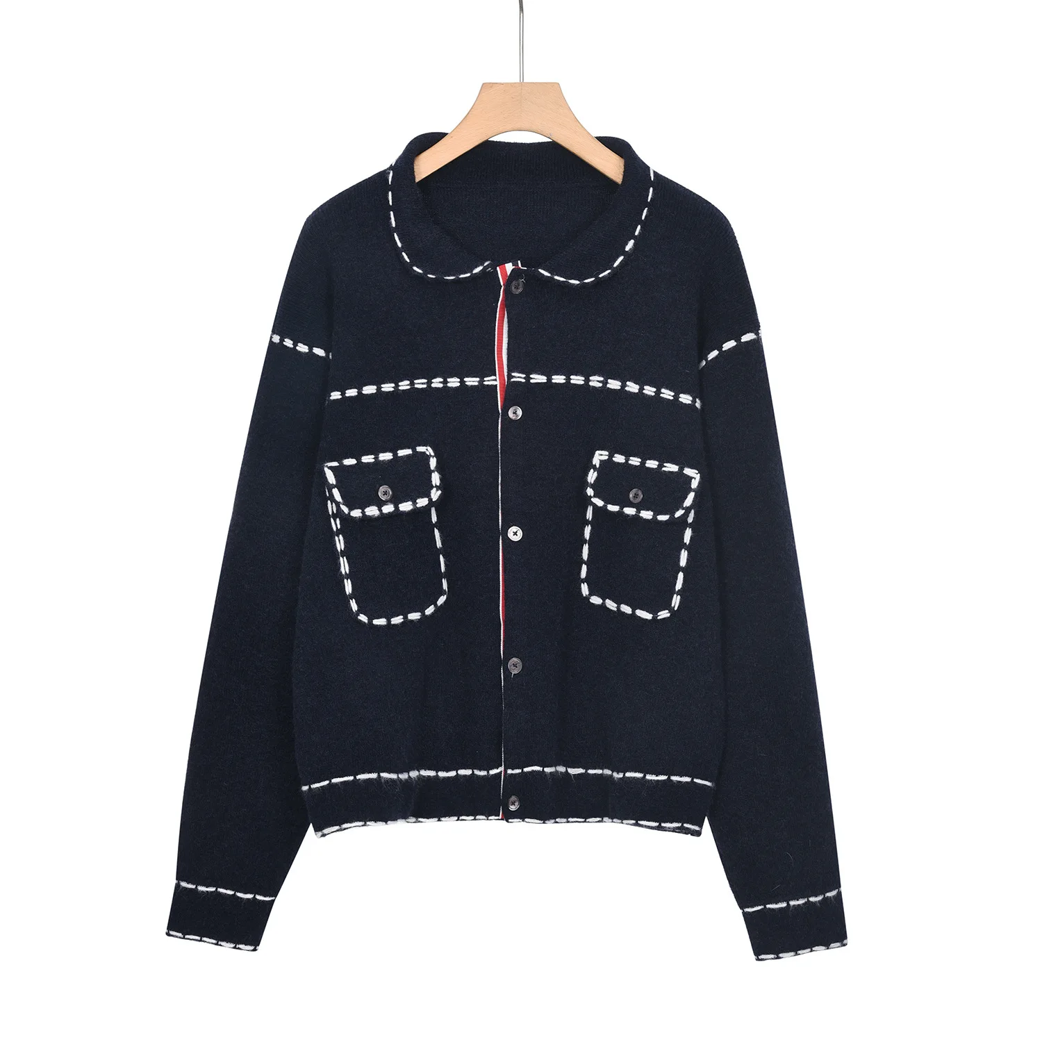 

Мужской шерстяной свитер с воротником, с 3D-эффектом, осенне-зимний, новый, в университетском стиле, с множеством карманов, для повседневной носки, с длинными рукавами