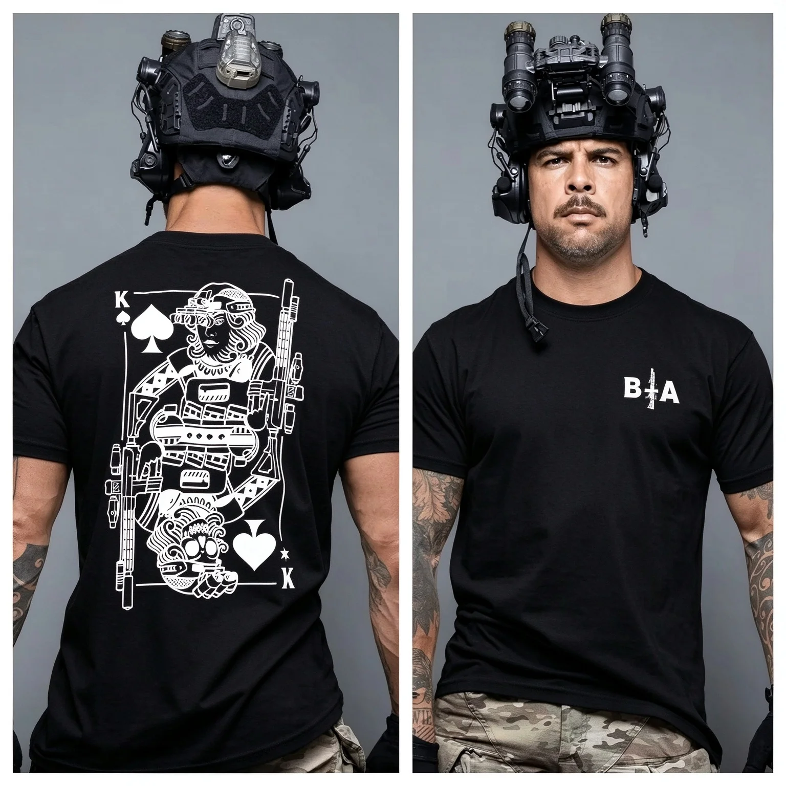 2026 New Tactical Family Matching Oversized Unisex T Shirt Tactical Spade King Poker Print Cotton Short Sleeve Streetwear Tee