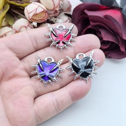5Pcs Heart shaped pendant, Gothic, black, red, purple, retro style, garbage, punk, DIY, aesthetic jewelry