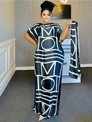 Plus Size Geometric Print Kaftan Dress, Modest Crew Neck Short Sleeve Maxi Dress, Women's Plus Size Clothing