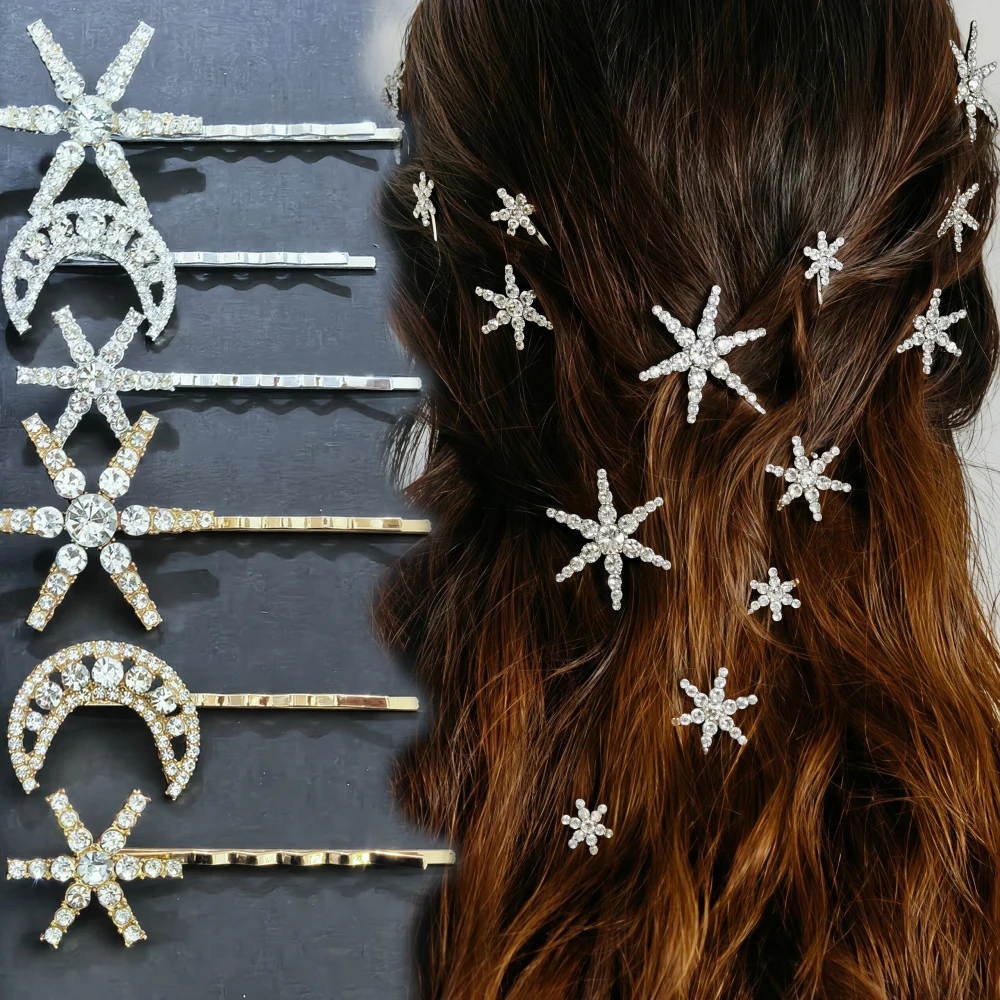 Crystal Star Hair Clip Pins For Bridal Women Girls Fashion Metal Hairpins Wedding Barrettes Bride Decorate Hair Accessories view 4