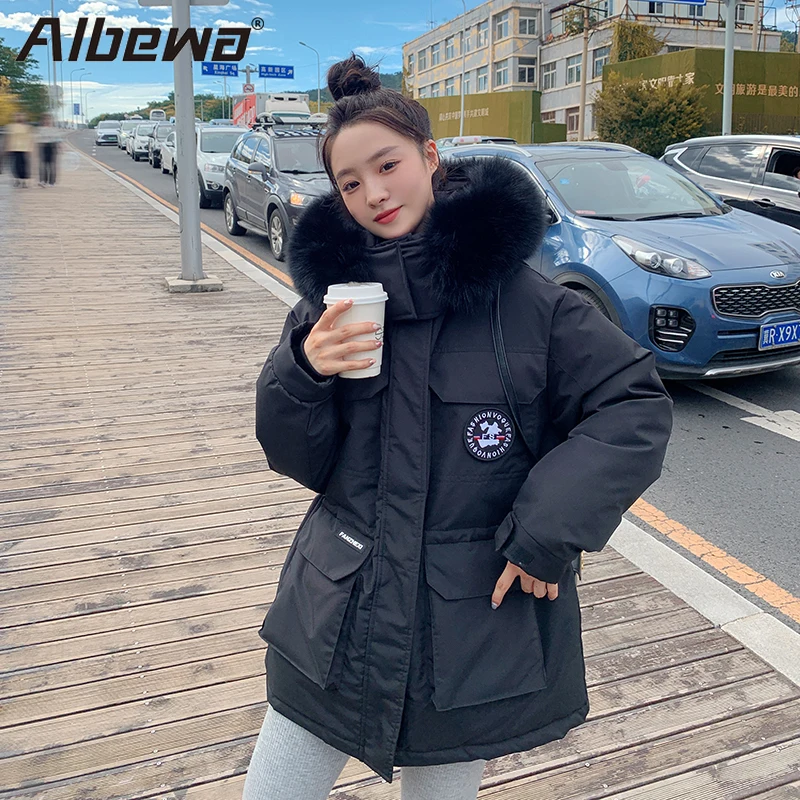 New Winter Jackets Parkas for Women 2023 Padded Warm Women\'s Parkas  Casual Pockets Fur Collar Zipper Basics Coats Outerwear