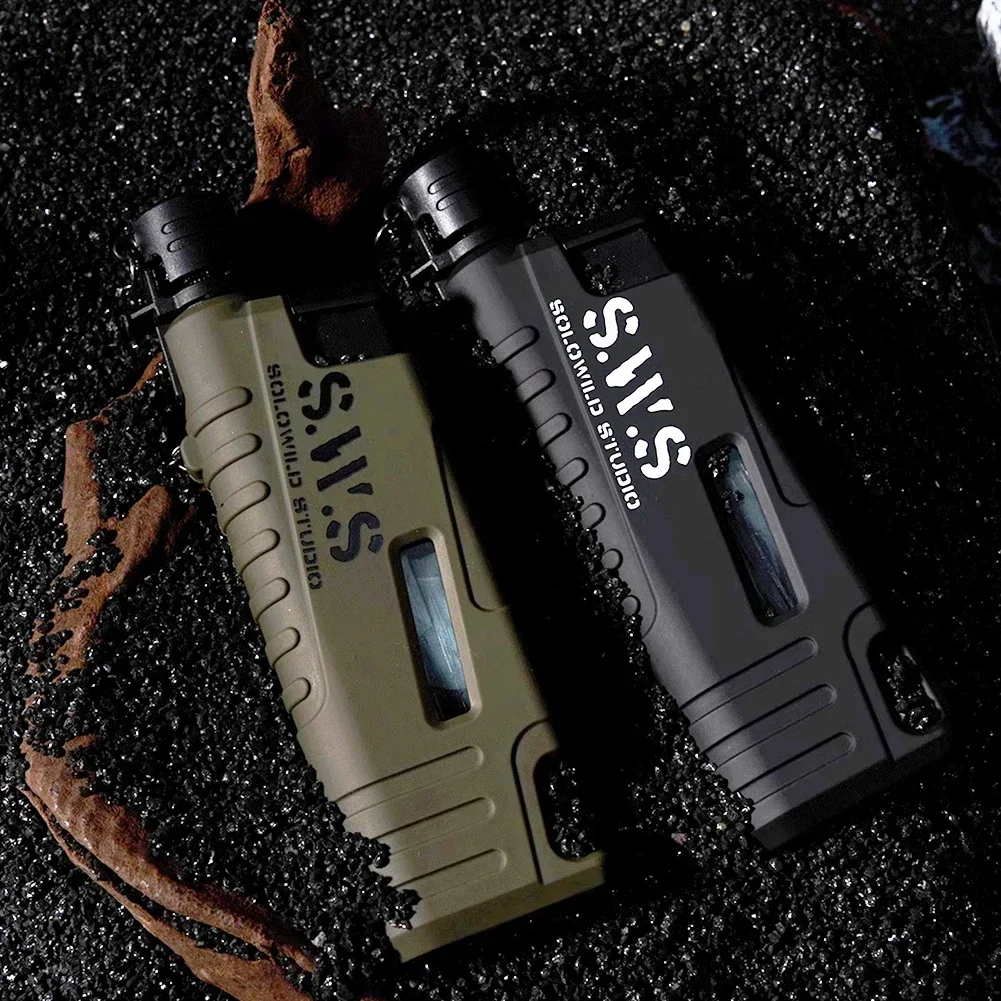 Waterproof Retractable Outdoor Lighter with Visible Gas Window, Butane Inflatable Portable Barbecue Gas Camping Cigar Lighter