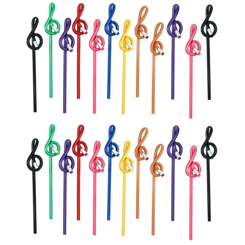 Exquisite-72Pcs Students Note Pencils Musical Note Pencils With Eraser Colorful Music Pencils Wooden Treble Clef Bent Pencil