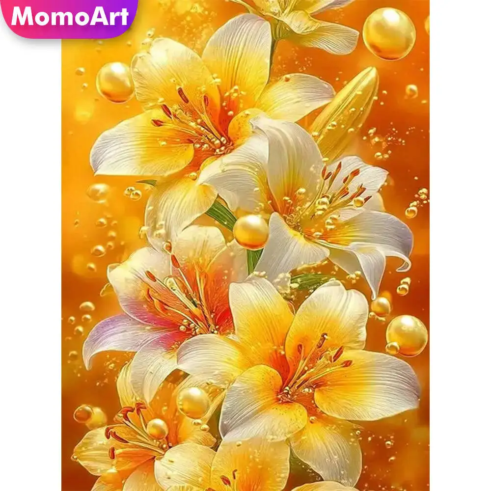 Momoart 5D Diamond Embroidery Lily Flower Painting Picture Of Rhinestones Diamond Mosaic DIY Acrylic Craft Supplies Holiday Gift