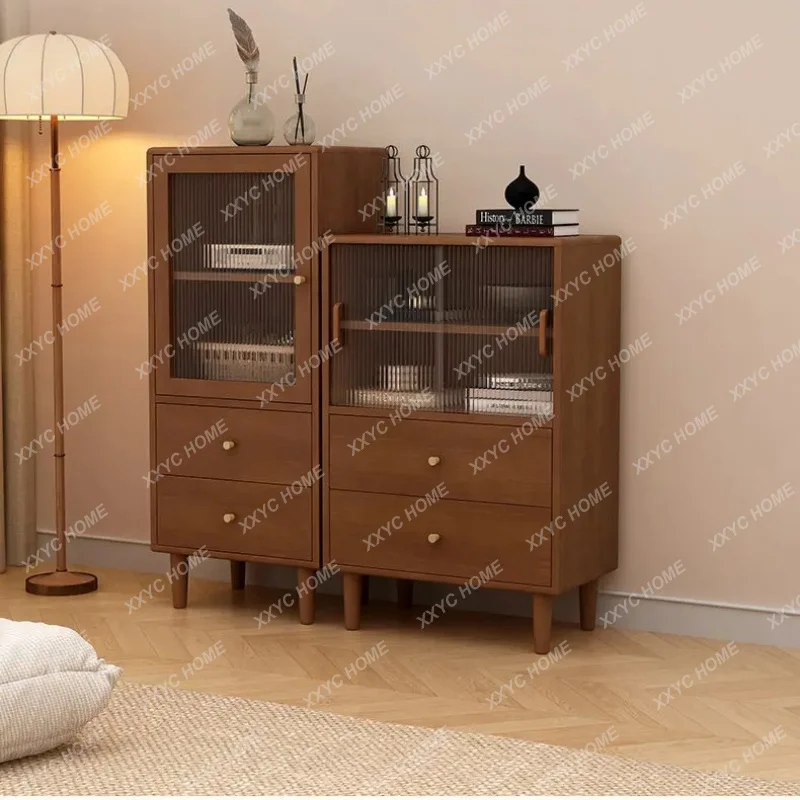 

LLiving room solid wood vertical cabinet with glass door light luxury dust-proof figure display cabinet