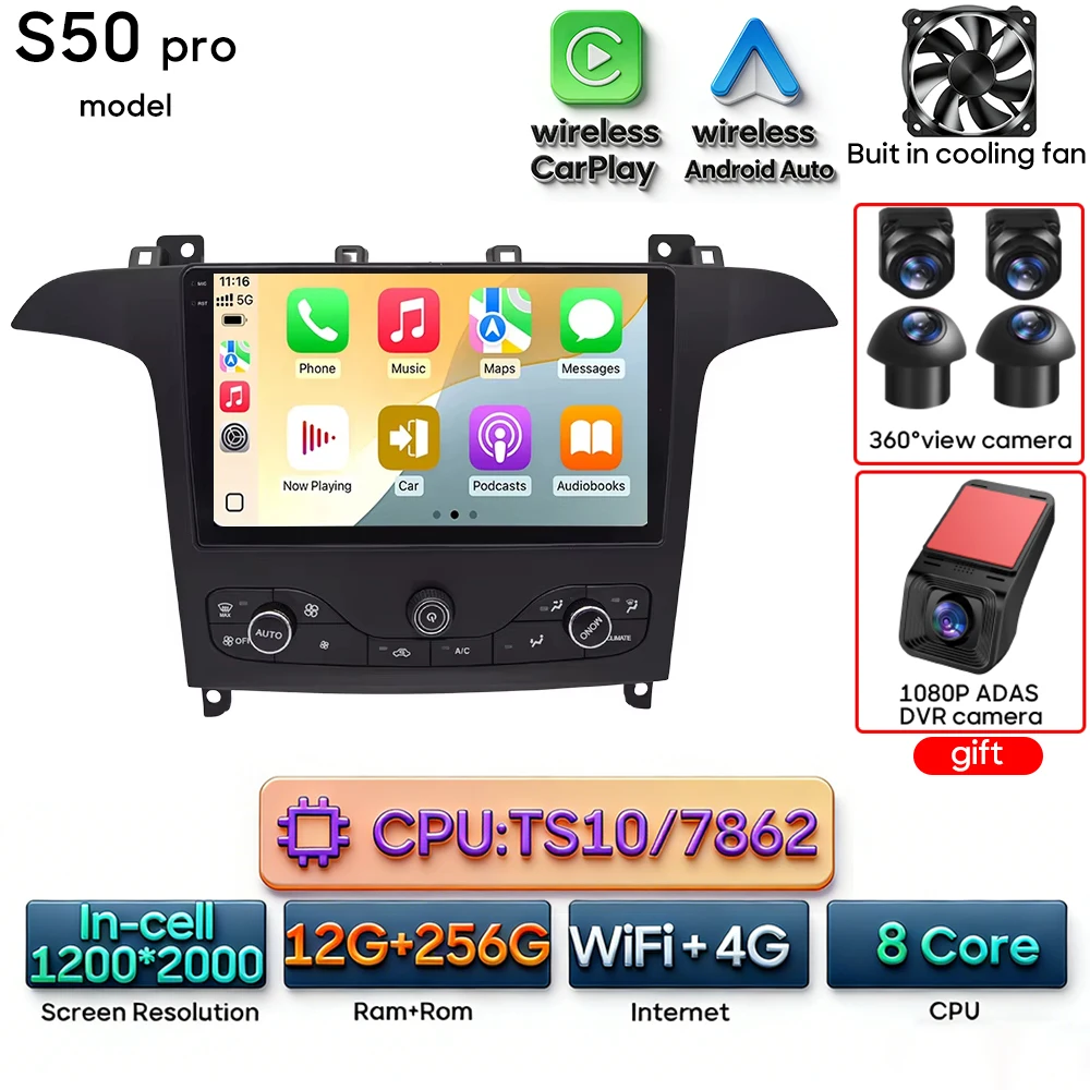 Android 16 voor Ford S-Max S-MAX 2006 - 2015 voor Ford Galaxy 2014 Auto Multimedia Speler Carplay Radio Video Navigatie GPS 2din