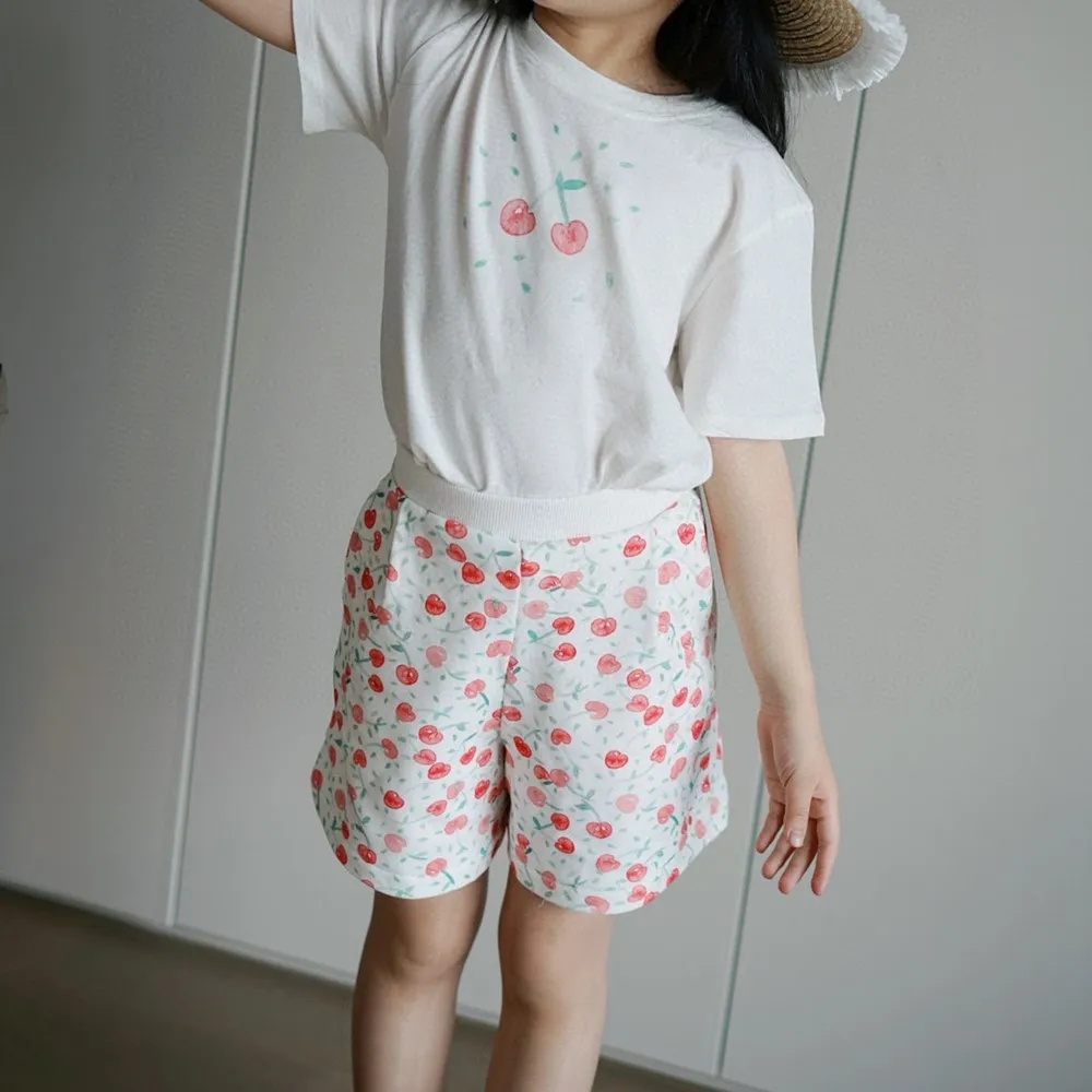 

Летние детские штаны, одежда для маленьких девочек, детские шорты, шорты с принтом в виде вишни, повседневная одежда для малышей