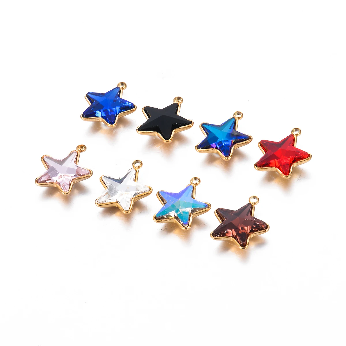 

8Pcs/Lot Wholesale 13*15mm Stainless Steel Clear Crystal Glass Star Gold Plated Charms DIY Necklace Jewelry Handmade Makings