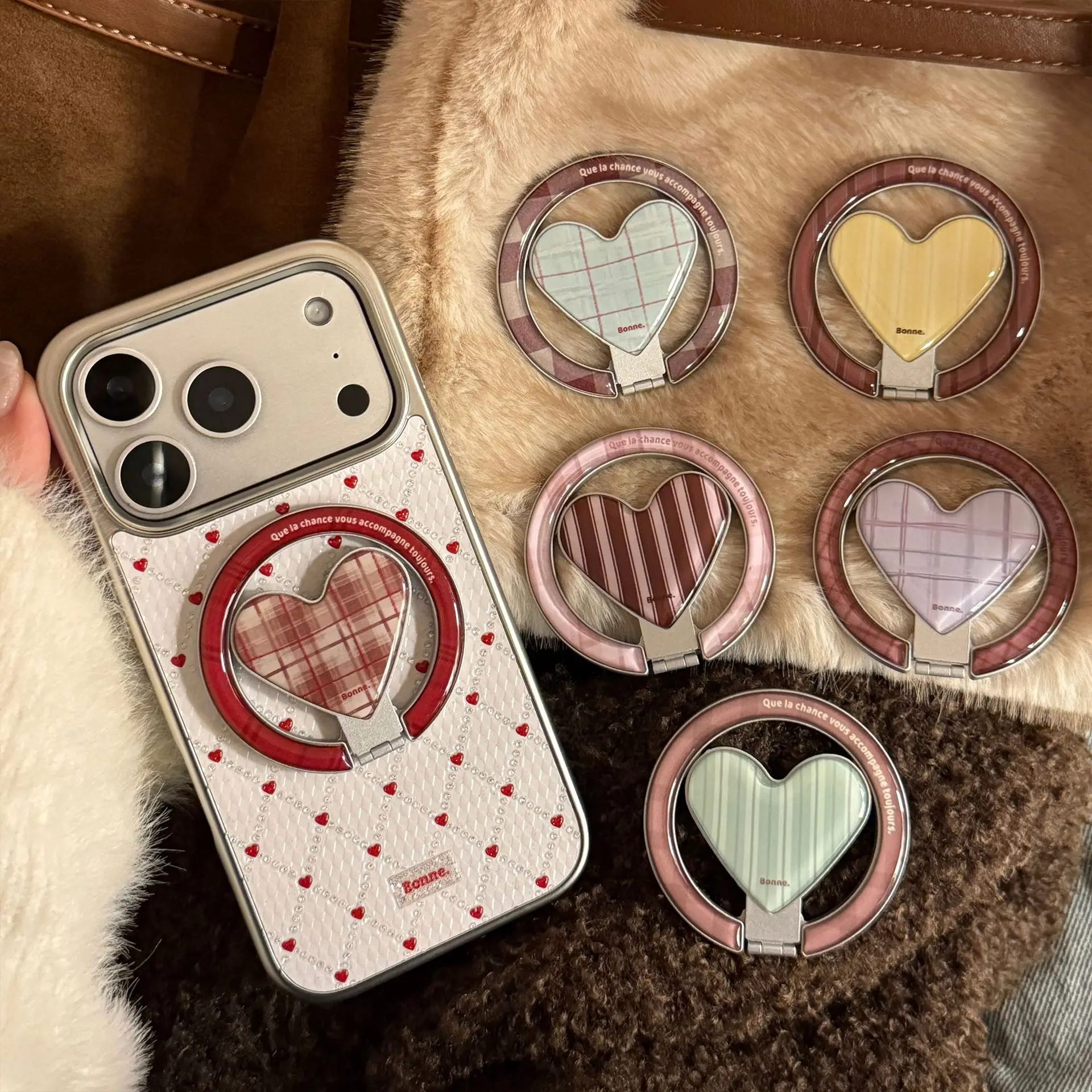 

Retro Contrasting Striped Magnetic Bracket Korean Style Heart For Magsafe Phone Stand Foldable Wireless Charging Case Holder