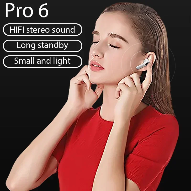سماعات بلوتوث Pro 6 TWS لهاتف iPhone سماعات بلوتوث لاسلكية بخاصية إلغاء الضوضاء مع ميكروفون Pro6 سماعات رأس لاسلكية