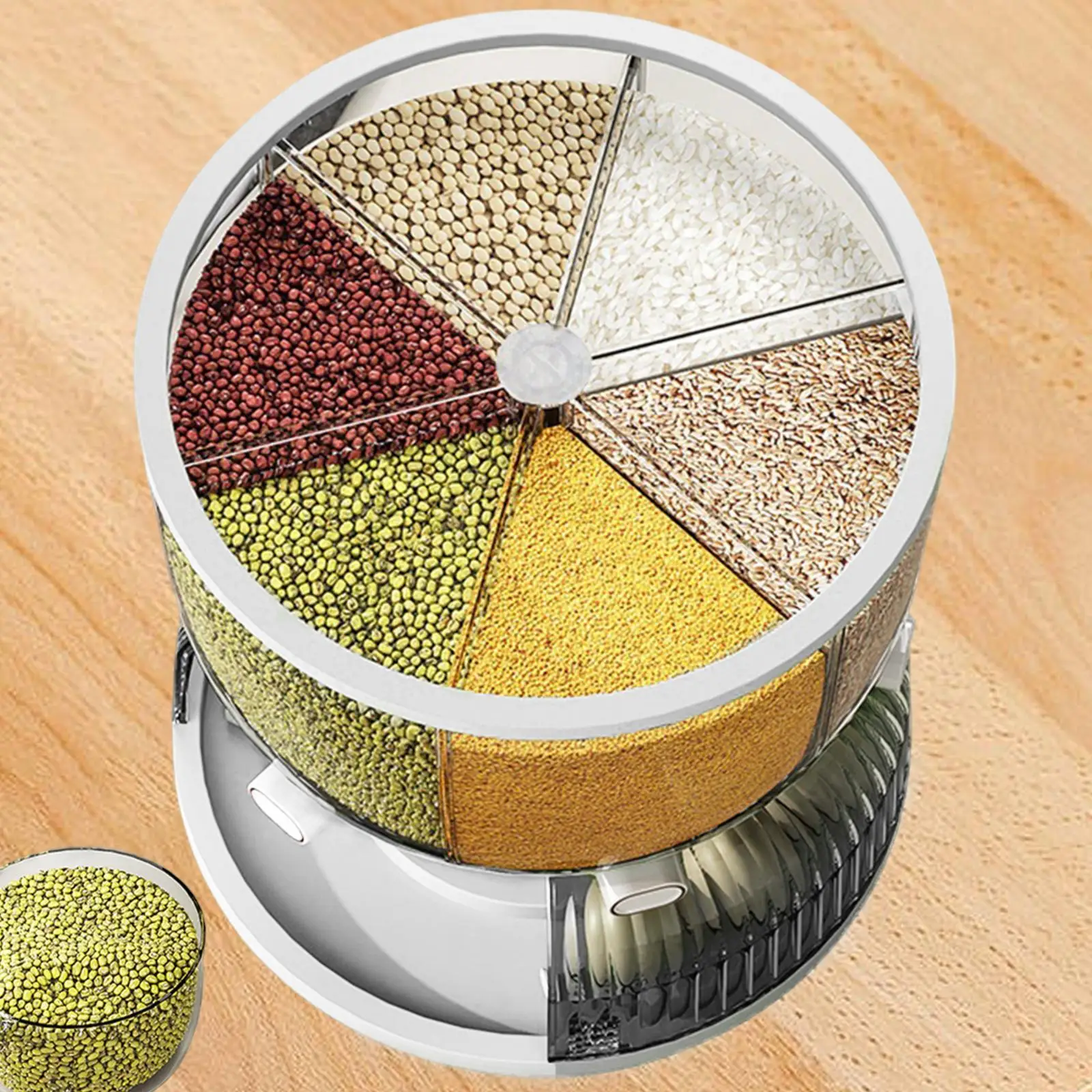 

Rice Bucket Airtight Storage 6 Grid Moisture Resistant Rotating Organization Rice Dispenser for Oats Dry Food Grains Peanut Rice
