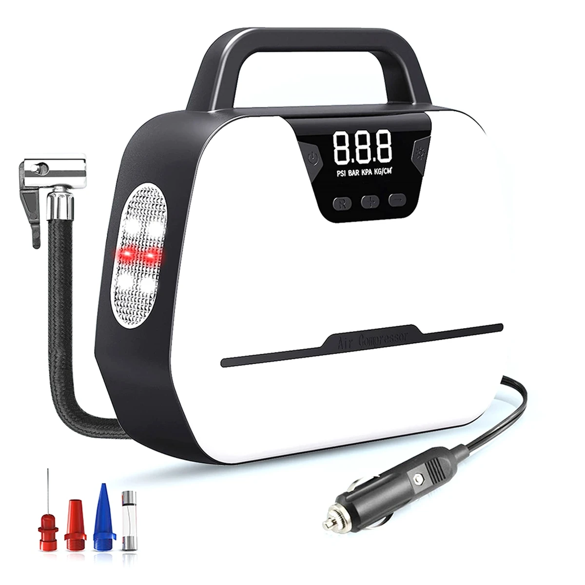 Air Compressor Tire Inflator Dual-Use Portable Air Compressor with Emergency Light Pressure Gauge Tire Inflator ,EU Plug