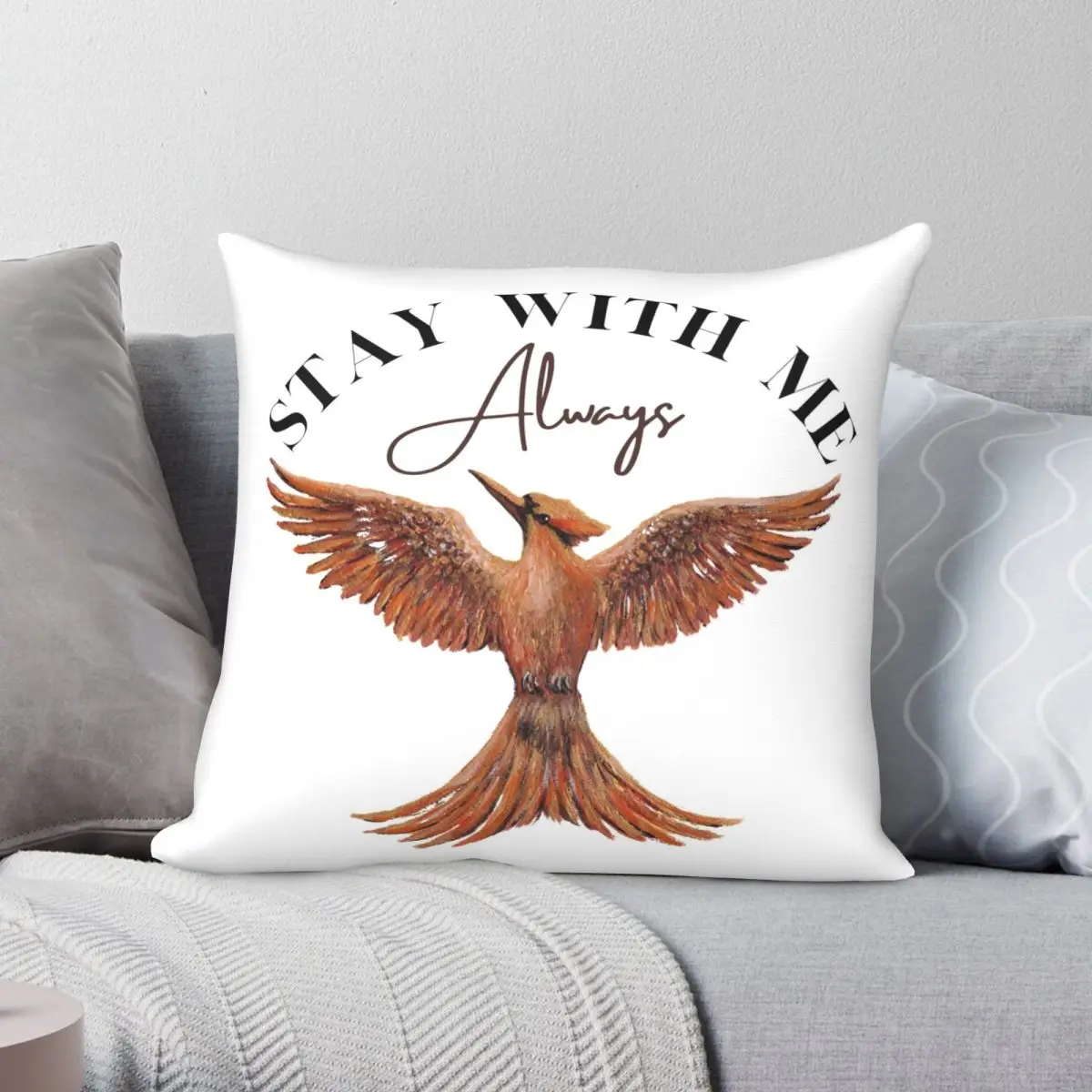 Mockingjay Stay With Me Always Pillowcase Polyester Linen Velvet Pattern Zip Decor Home Cushion Cover