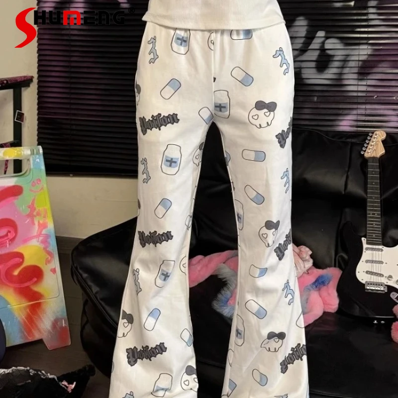 Nueva moda Popular pantalones estampados versátiles estilo japonés subcultura impresa Casual pantalones largos adelgazantes para pantalones de mujer