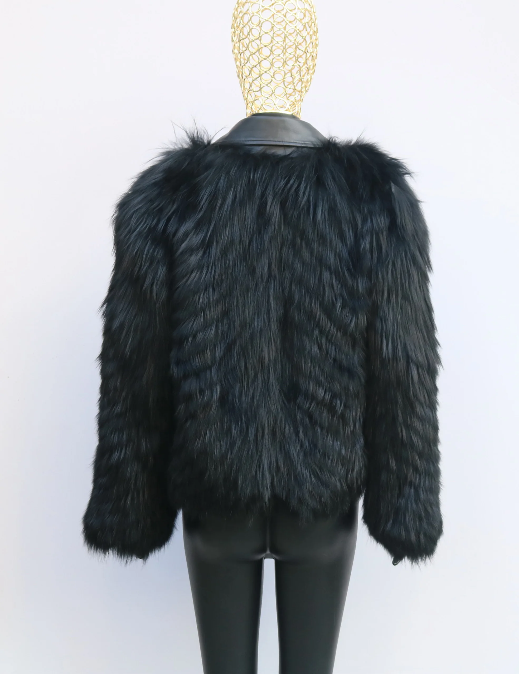 Furshehe-Chaqueta mullida de invierno para mujer, abrigo grueso y cálido de piel de zorro Real con cuello vuelto de piel de oveja auténtica