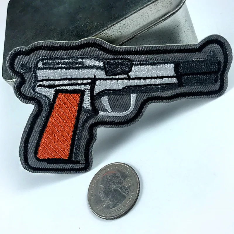 

Pistol Cannon Skull Cowboy Revolver Bullet Cloth Sticker, Cartoon Adhesive-backed Embroidered Clothing Shoes and Hats Patch