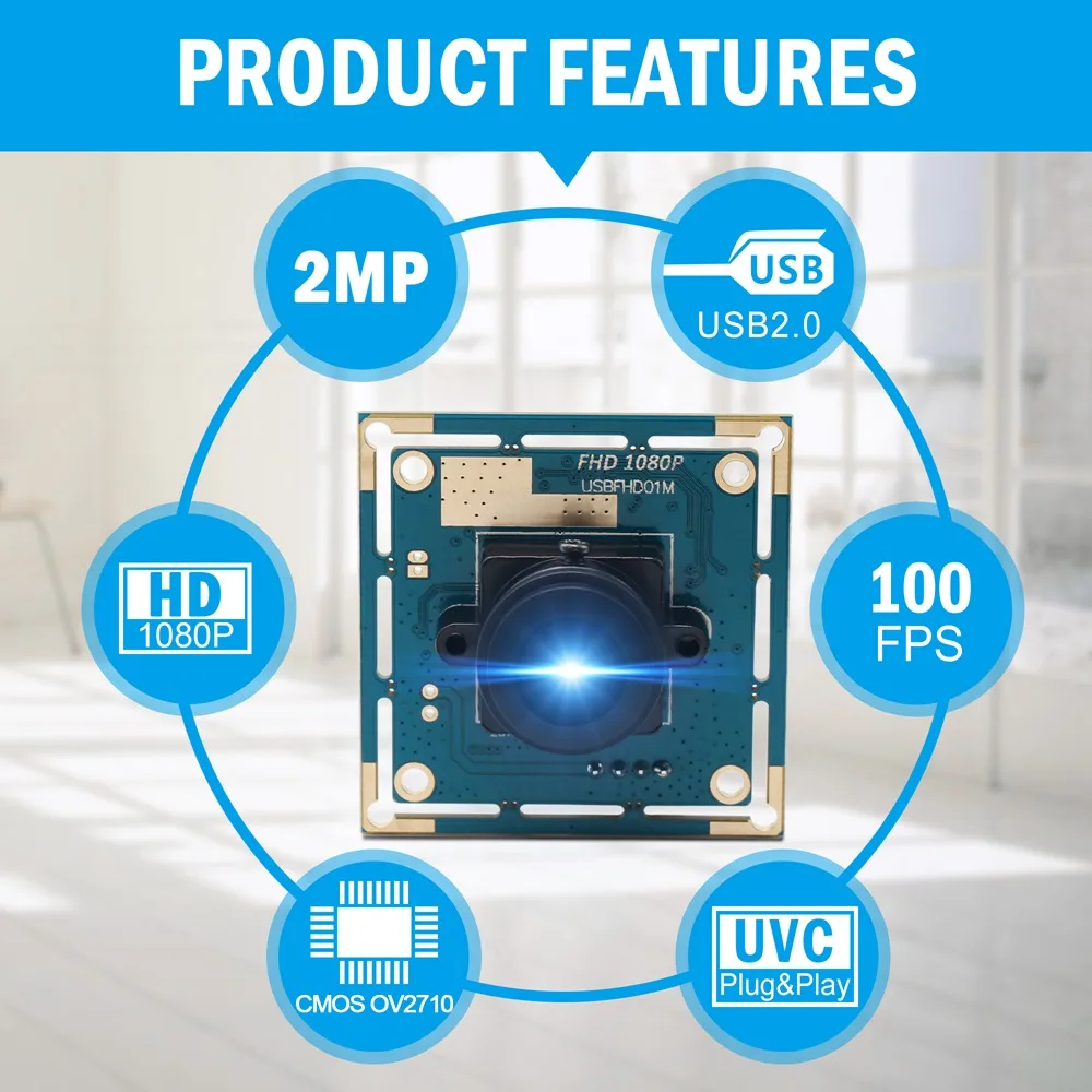 ELP 100fps High Speed USB Camera Module 180 degree Wide Angle fisheye lens 1080P Full HD mini webcam for Security Monitoring