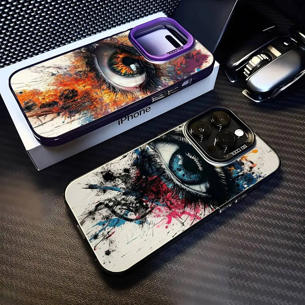 

Splashed ink with colored pupils Phone Case For iPhone17,16,15,14,13,12,11 Plus,Pro Max Purple Matte Shockproof Cover