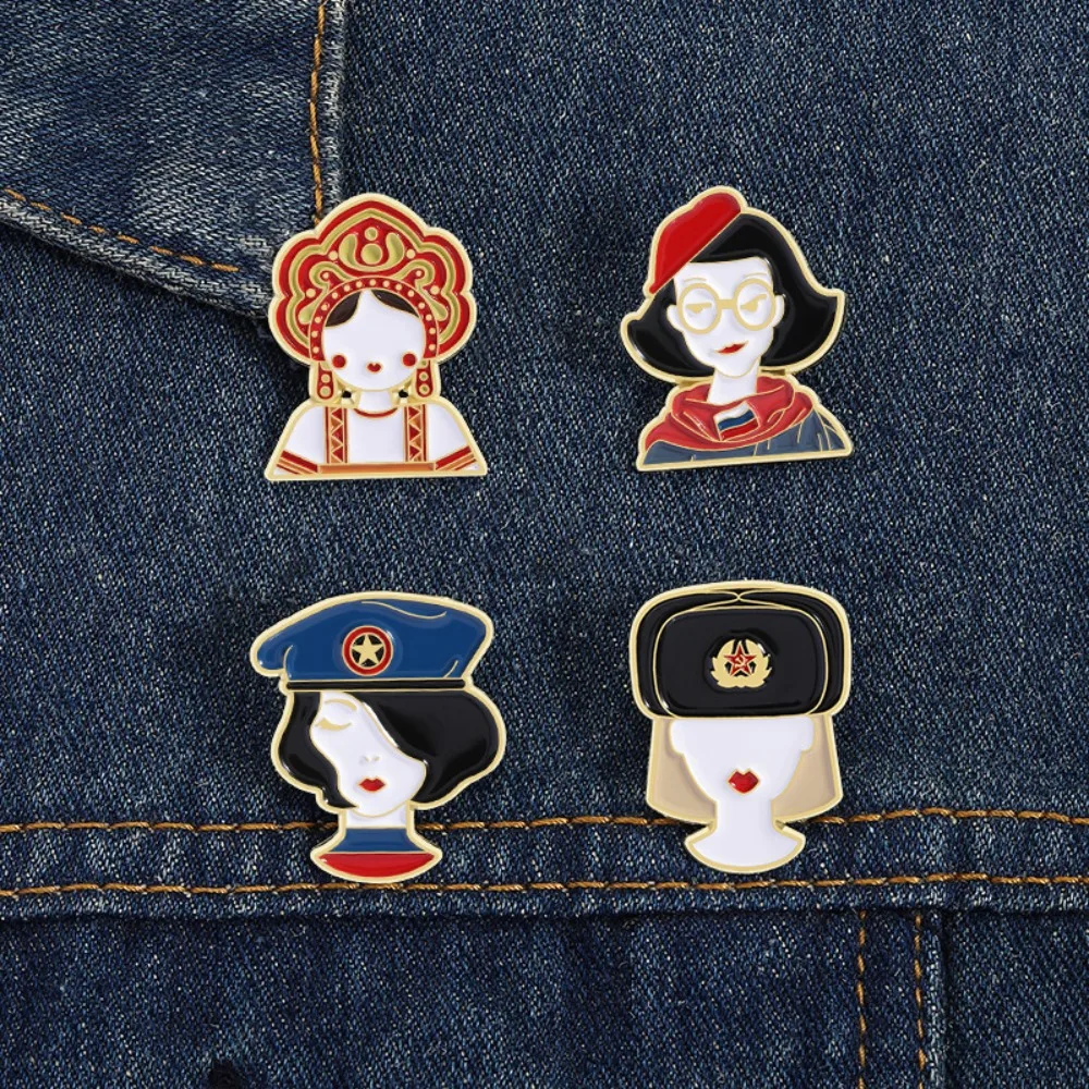 Russian Girl Cultural Costume Brooches for Women Enamel Pins Classic Cartoon Russian Girls Brooch Party Gift Jewelry Accessories