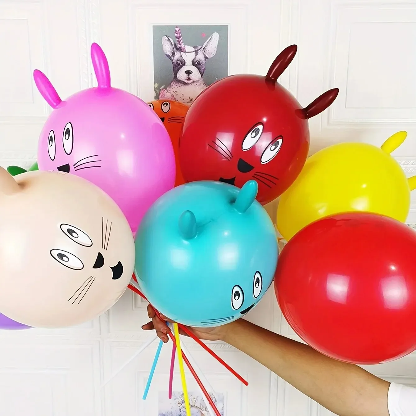 10pcs Long Ear Bunny Head Balloon Holiday Party Decoration - Image 3