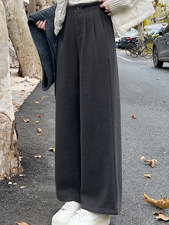 

plus Size High Waist Wide Leg Pants Autumn Winter Fashion Work Casual Loose Elastic Pocket Knitted Trousers for Women