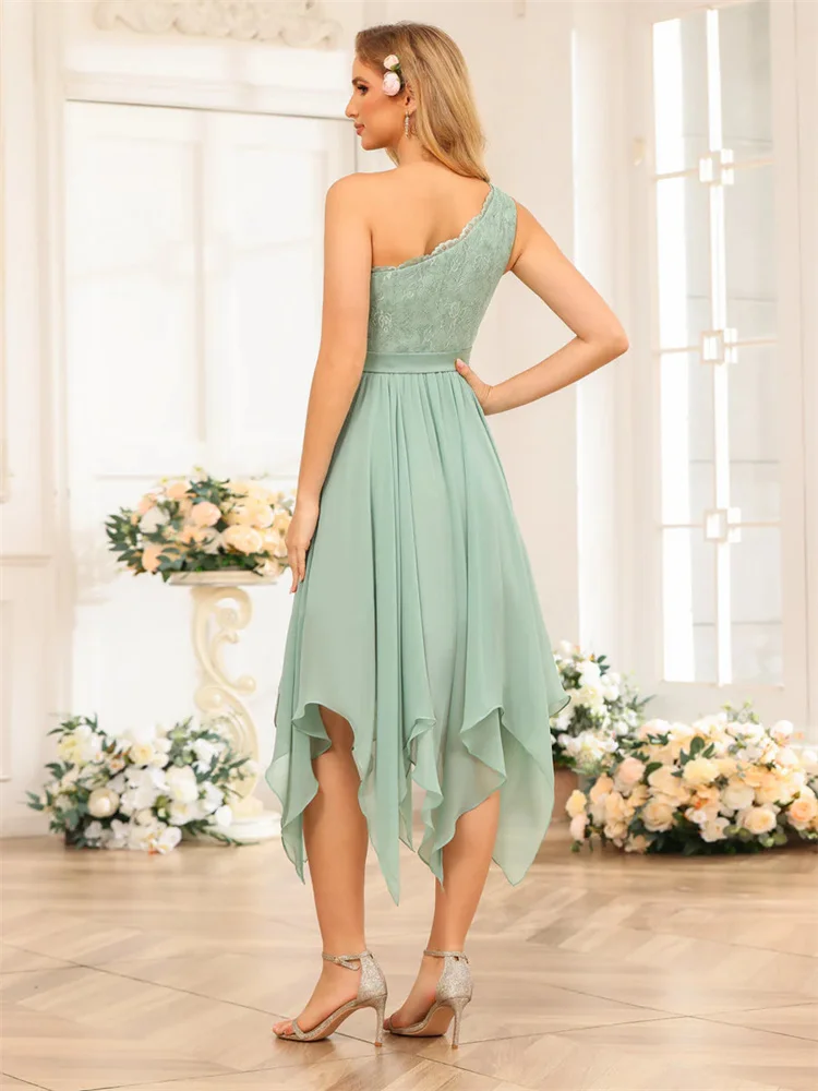 New Arrival One Shoulder Neckline Asymmetrical Chiffon Bridesmaid Dress Elegant Back With Appliques Gowns For Wedding Guests