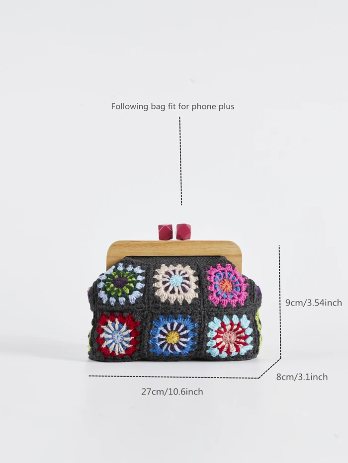 Crochet clutch granny square Gran handbag women clasp purse woven Jacquard bag