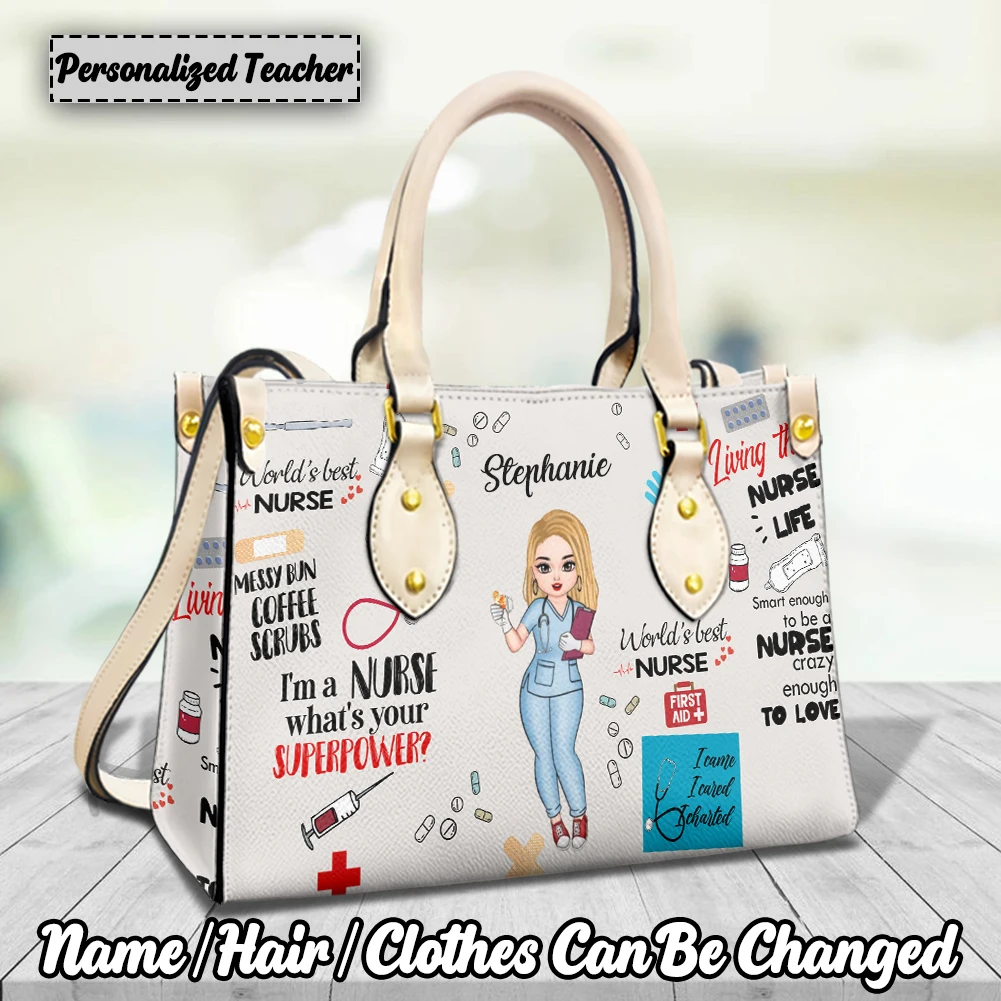 Personalized Nurse Gift Tote Bag Premium Leather Customized Nursing Doctor Tote Bags Print On Demand Shoulder Strap Shoulder Bag