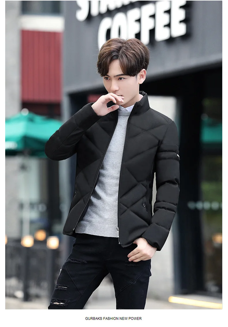 Autumn Winter Jacket Men Thicken Warm Cotton-padded Mens Jackets Slim Fit Stand Collar Youth Winter Jackets and Coats For Me