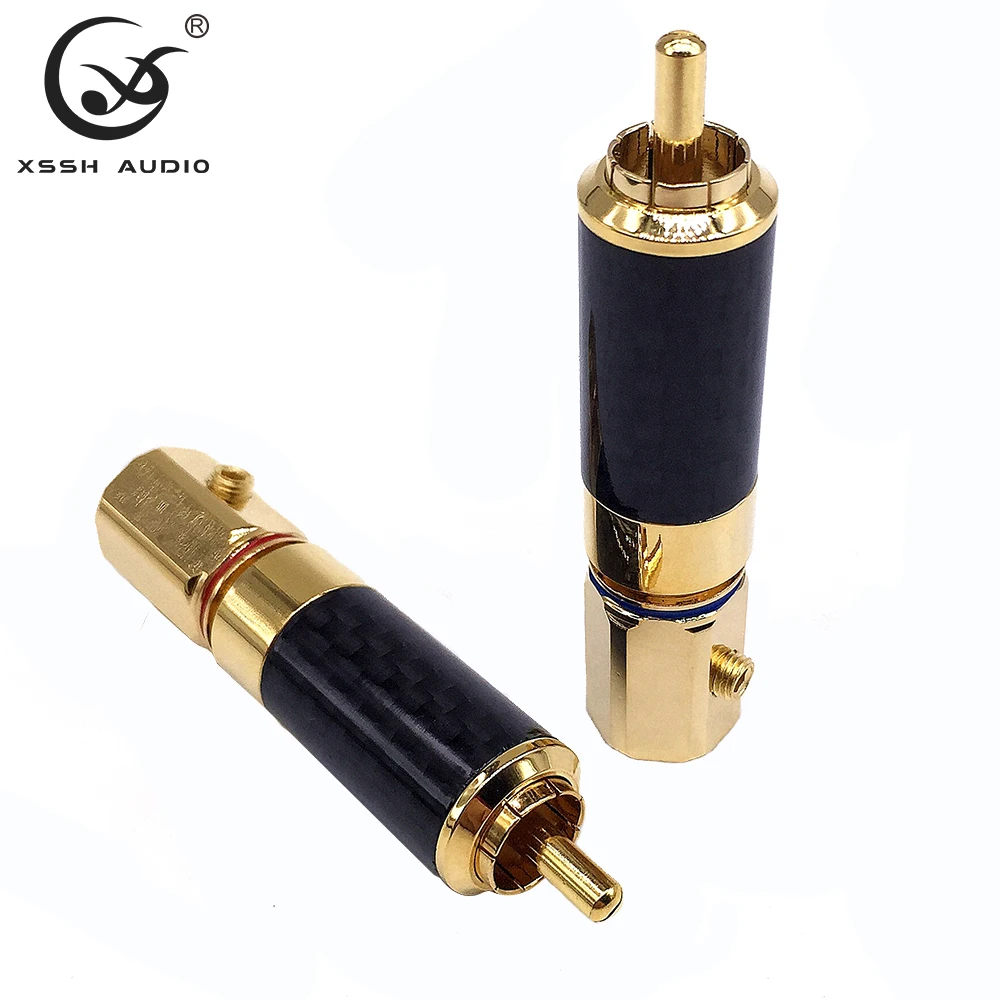 4 stücke Männlichen RCA Adapter XSSH OEM ODM DIY Audio HiFi Carbon Fiber Shell 24K Gold Überzogene 11mm männlichen Audio RCA Jack Stecker Anschlüsse – Detail 5