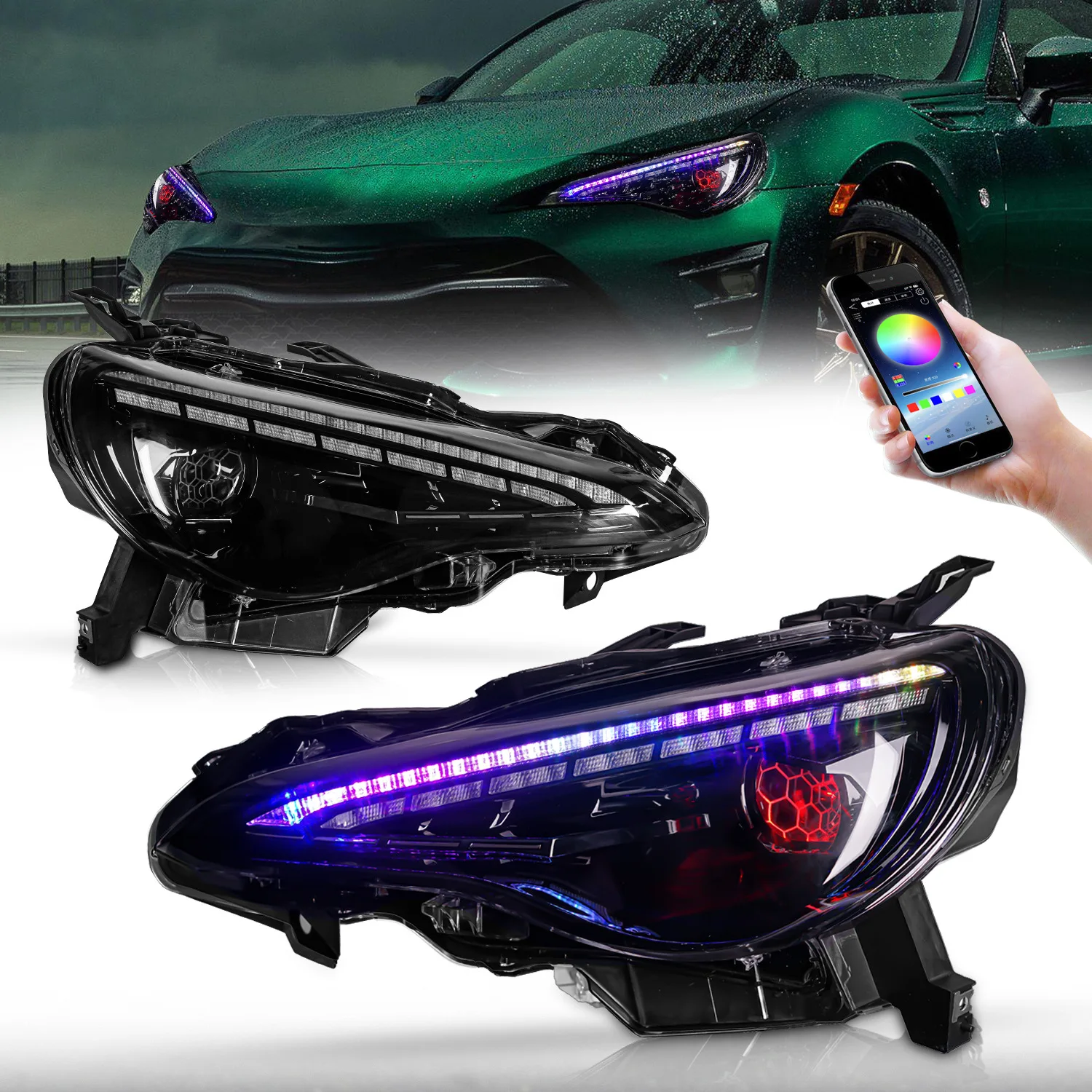 

RGB LED Headlights for Toyota 86 GT86 2012-2021 Subaru BRZ 2013-2021 Scion FR-S 2012-2016 with Sequential Turn Signal