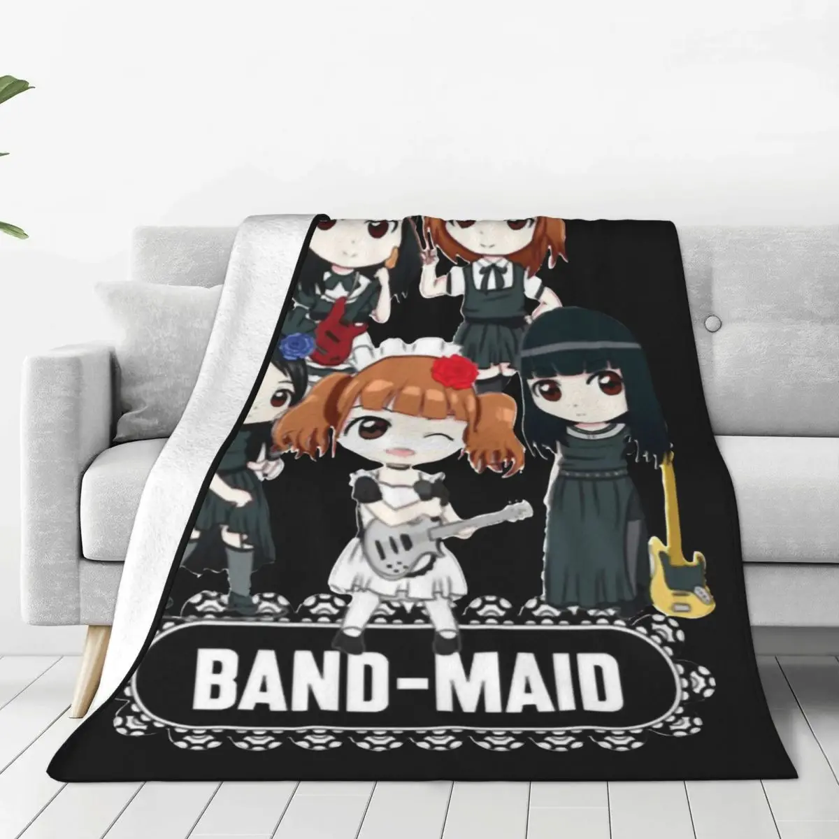 

Music Retro Band Maid Plush Blanket Novelty Throw Blankets for Home 125*100cm Rug Piece