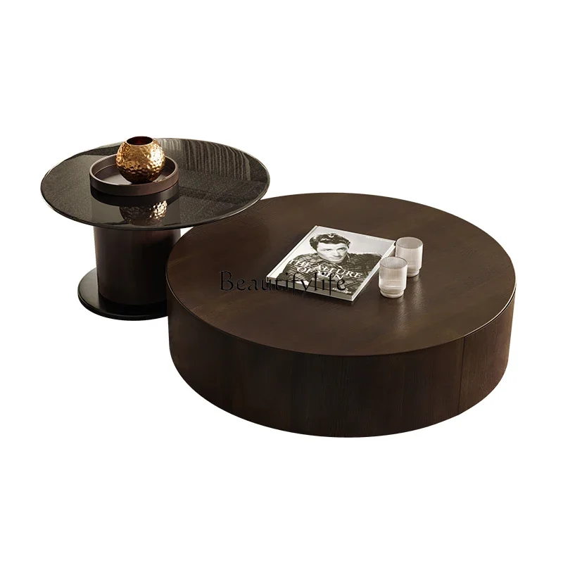 

55Italian minimalist design round small coffee table living room light luxury coffee table