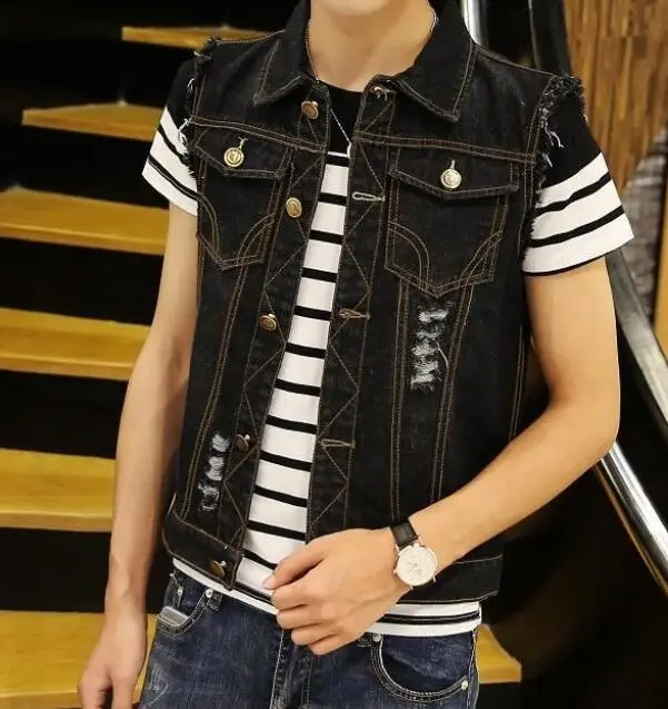 Multiple styles Denim Clothing Men Jean Sleeveless Jacket Denim Vest Multiple Styles Male Slim Outdoors Holes Cowboy Waistcoat