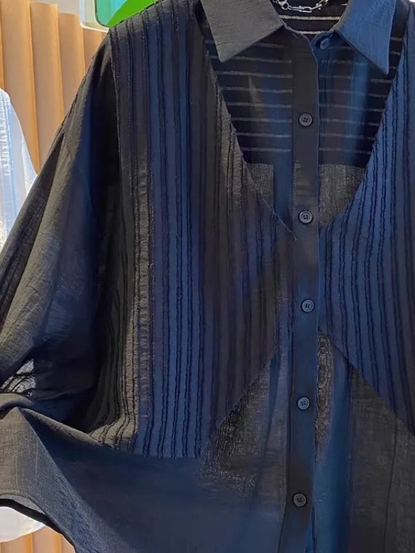 Ele Bla Mo Two-Piece irt Women's ort Sve Loose Design Summer New Sle Five-Quarter Sve Top  Collar