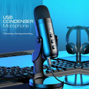 Haomuren PC Mac 게임용 USB 마이크, 녹음 스트림 팟캐스트, 컴퓨터 콘덴서 마이크, 전화 어댑터, 헤드폰 출력