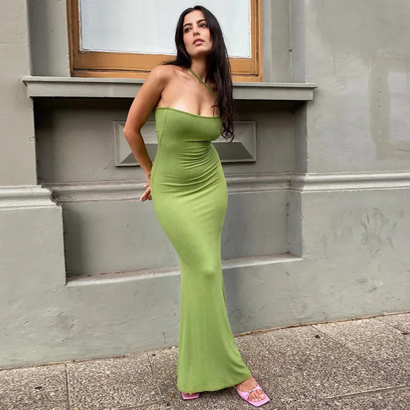 Sexy Women Long Bodycon Dress Luxury Solid Color Sling Dresses Fashion New Female Dresses Aesthetic Clothes Elegant Evening Gown